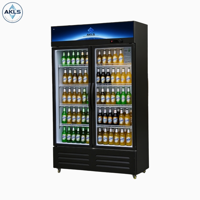 Large Capacity Vertical Beverage Refrigerator 2-Glass Door Display Cooler Aluminum Alloy Energy Efficient Freezer Fridge Open