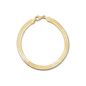 Customized Fashion Jewelry Gold Plated Flat Snake Bold Herringbone Chain Bracelet for Women