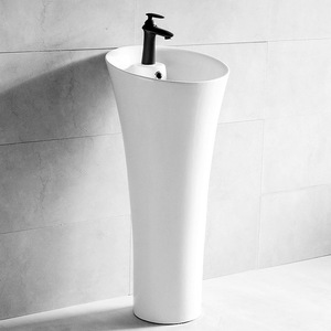 Ceramic Pedestal <b>Basin</b> <b>Round</b> <b>Basin</b> Single Hole Floor Standing Bathroom Sink Glossy Finish - Product Image 1