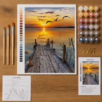 Kit de peinture par numéros personnalisé pour adultes, paysage de coucher de soleil sur quai en bois au bord du lac, peinture acrylique sur toile, décoration murale pour la maison
