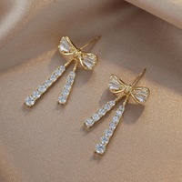 Boucles d'oreilles tendance avec nœud et pampilles en cristal pour femme, bijoux de fête, accessoires à la mode, cadeaux, bijoux féminins
