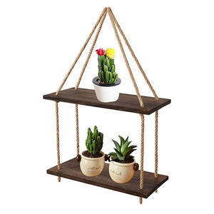 Hot Rope <b>Hanging</b> Floating Shelves for Farmhouse Rustic Decor 2-Tier Display Shelf Plants Photos Bathroom - Product Image 4