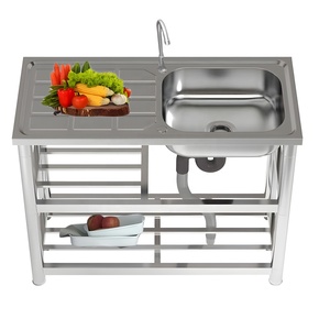 Lavello Portatile Smontabile in Acciaio Inox a Vasca Singola Autoportante Non Poroso per Giardino Cucina <span class=keywords><strong>Bagno</strong></span> per Uso Esterno/Interno - Product Image 1