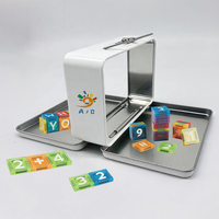 AJB OEM Boîte en fer portable pour tuiles magnétiques, ouverture double face, double plateau pour 2 joueurs, jouet interactif STEM pour enfants, logo personnalisé