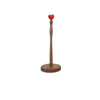 Support de papier essuie-tout en bois d'acacia en gros avec décoration cœur rouge, porte-rouleau de cuisine sur pied, organisateur de comptoir rustique, personnalisable OEM