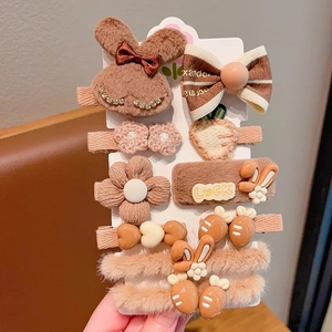 Conjunto de pinzas para el pelo de dibujos animados de flores de moda de alta calidad de felpa de invierno 2023, accesorios para bebés, gran oferta, horquillas <span class=keywords><strong>peludas</strong></span>, lazo para niña - Product Image 5