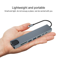 Lector de tarjetas 8 en 1 tipo C USB OTG Hub adaptador Ethernet USB C macho a 4K HDTV USB3.0 5Gbps estación de acoplamiento PD para Tablet PC