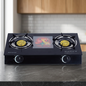6mm Tempered Glass 2 iron <b>Burner</b> Gas Cooktop Electronic Ignition Knob Control Table Freestanding Cooker for Home Hotel Outdoor - Product Image 4