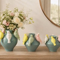 Vas Keramik Burung Embos Buatan Tangan Kapasitas Besar Dekorasi Ruangan & Kantor dengan Desain Minimalis untuk Bunga Artificial
