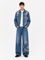 Ensemble veste en jean vintage respirante bleue brodée et imprimée pour homme + jean large