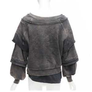 Pull en coton gris <span class=keywords><strong>strat</strong></span> avec logo personnalisé Pull en coton délavé à l'acide Sweats à capuche imprimés surdimensionnés - Product Image 4