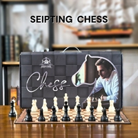 Jeu d'échecs pliable avec horloge, 39 cm, en bois de noyer classique, base en feutre écologique, portable pour tournoi, maison, club