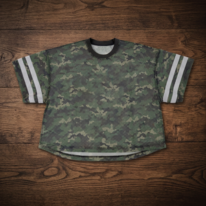 Maillots de football américain rétro personnalisés en sérigraphie, camouflage, coupe oversize, courts, en maille respirante, pour l'été - Product Image 3