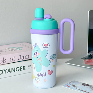 700ml mignon dessin animé gobelet avec poignée en <span class=keywords><strong>paille</strong></span> bonne humeur fleur motif isolé sous vide Kawaii bouteille d'eau cadeau - Product Image 2
