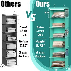 6 Shelf Hanging Closet Organizer Turquoise Fabric <b>Storage</b> For Behind Doors Or Walls Neatening Clothes - Product Image 4