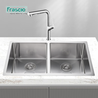 Évier de cuisine moderne de luxe en acier inoxydable carré à double bac, fabriqué à la main par Frascio