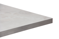 Plateau de table carré moderne en marbre gris, finition HPL Formica USA, veinage gris clair avec bord en métal brossé, plateau de table intérieur pour café