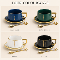 Ensemble tasse à café et soucoupe en céramique, mugs en porcelaine à bord doré avec support pour le thé de l'après-midi et le petit-déjeuner à la maison