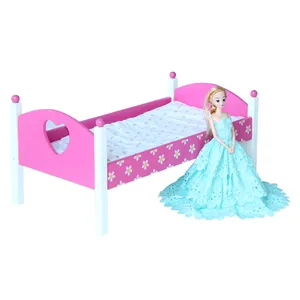 New Fashion Cute Custom Pretend Play Furniture Pink Wooden Miniature Mini Baby Doll Bed