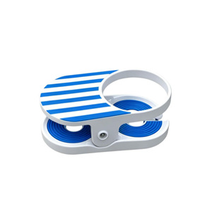 Clip-On Drink Holder Blue Striped Plastic Portable Cup Holder For Household Daily Use - Product Image 1