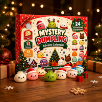 Calendrier de l'Avent de Noël 24 cases, Boîte mystère, Jouet anti-stress à presser en TPR en forme de boulette vapeur, Gadget anti-stress