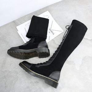 Botas de Mujer hasta la Rodilla, de Gamuza y Cuero, con Cordones Elásticos, Suela Gruesa Antideslizante y Resistente al Desgaste, Color Negro, para Otoño e Invierno - Product Image 3