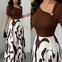 Robe élégante pour femmes à manches courtes, col rond, longueur cheville, grande taille, été, color block, patchwork, offre ODM