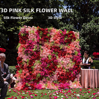 Panneau mural en tissu de roses 3D en soie rose de luxe en gros, déroulable, pour toile de fond de mariage et centres de table d'événements