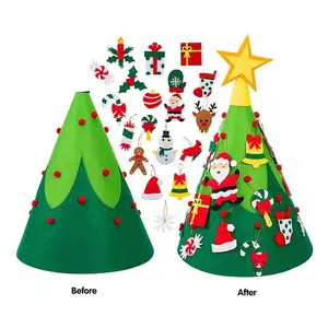 可折叠多形状彩色圆锥形毛毡圣诞饰品Diy毛毡儿童圣诞树套装