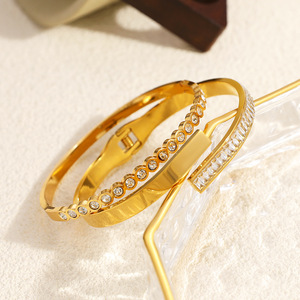 Stainless Steel <b>Bracelet</b> 18k Gold Plated Channel Setting Cross Shape <b>Adjustable</b> Fashion Bangle Gift Jewelry - Product Image 2