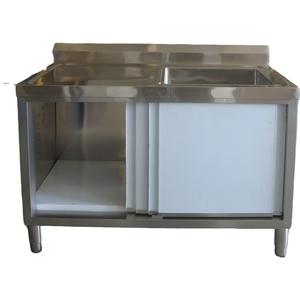 VICTORY KITCHEN Évier industriel à cuvette unique Évier de poste de travail en acier inoxydable avec armoire avec porte coulissante pour hôpital - Product Image 2