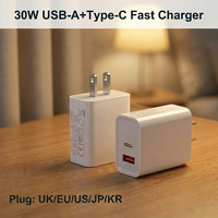 Chargeur rapide GaN USB-A Type-C PD30W à succès avec prise EU/US/JP, adaptateur de charge FCC CE PSE pour iPhone 17 16 15PM Samsung