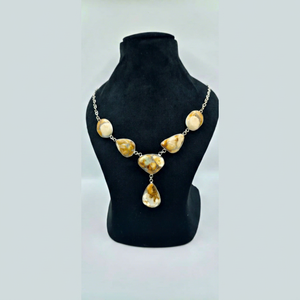 Collar llamativo de ágata amarilla natural chapado en plata y latón |   Cadena de Eslabones Hecha a Mano, Joyería de Lujo para Mujer, 22 Pulgadas de Largo, para Boda - Product Image 2