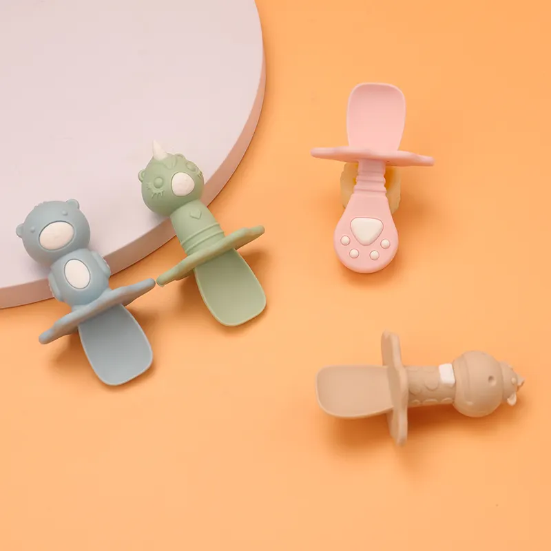 Grosir desain Modern sendok bayi silikon anti-tersedak Led menyapih untuk usia 0-12 bulan kebutuhan makan anak-anak
