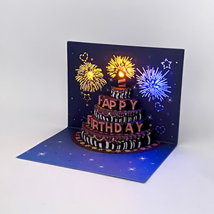 Carte d'anniversaire en papier carrée avec lumière musicale 3D créative, vente en gros - Product Image 6