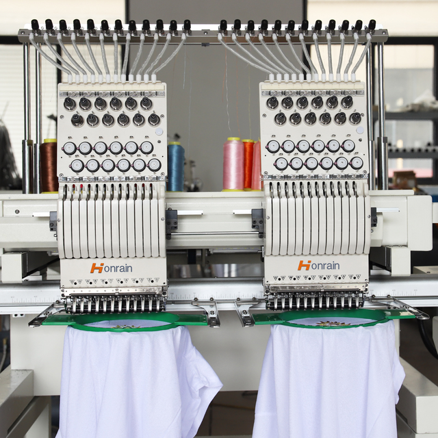 HONRAIN Computerized Automatic Two Heads Embroidery Machine with Engine 9/12/15 Needles Easy to Operate for Beginners
