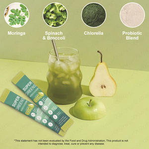 Mélange de poudre de probiotiques OEM Daily Greens Drink Mix, 20 sachets, santé intestinale, immunité, saveur pomme-poire, moringa, chlorelle, adulte, biologique - Product Image 4