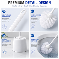 Ensemble de brosses de toilette avec support, manche long, nettoyage à 360 degrés, plastique durable, écologique, pour le nettoyage des salles de bain et des éviers de cuisine