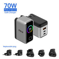 Cargador USB-C Plegable de 70 W para Portátil, Cargador de Pared Multi-Enchufe UK, Cargador Rápido de 65 W y 45 W Tipo C USB-C para Macbook y iPad