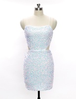 Robe d'été élégante à bretelles blanche à paillettes, ouvert, Unique, Sexy, dos nu, Date décontractée, moulante, fête, Club, Mini robe pour femmes