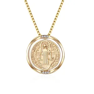 Золотое ожерелье с медалью Святого Бенедикта, двухсторонняя подвеска с вращением, ожерелье с экзорцизмом, христианские католические украшения, мода