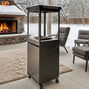 Brasero d'extérieur à gaz coupe-vent avec vue en verre, en acier thermolaqué durable, sur roues, sans fumée, pour terrasses et patios - Product Image 3