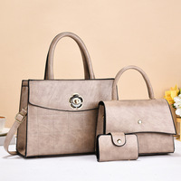 Ensemble de sacs à main polyvalents 3 pièces en cuir PU avec logo personnalisé 2026 pour femme, forme selle, bouton et fermeture éclair, pour usage quotidien, porté épaule ou croisé
