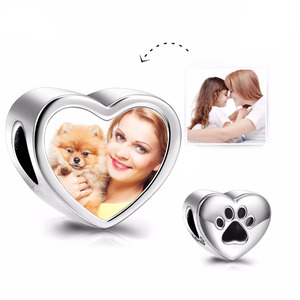 Love Heart Pawprint Charm - 925 Sterling Silver, Pet Dog Puppy Charm Pendant For Snake Bracelets, Gift Ready - View #3