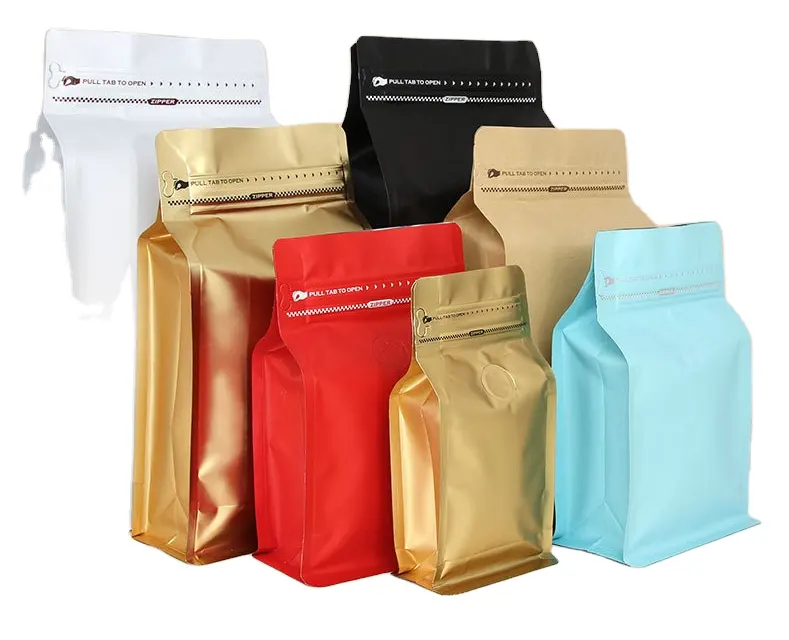 カスタマイズ可能なロゴホット販売8サイドシールリサイクル可能なジッパースタンドアップ食品コーヒー包装袋ジッパーと排気バルブ付き