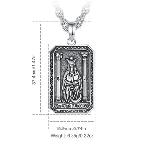 Vintage gótico hip-hop místico declaración joyería cobre plateado la Alta Sacerdotisa Tarot colgante collar para hombres y mujeres - Product Image 4