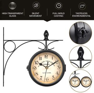 Feitoya — Station d'horloge murale Double face à la mode, cadran rétro avec tige de fixation, <span class=keywords><strong>pendule</strong></span> pour décoration intérieure et extérieure du jardin - Product Image 3