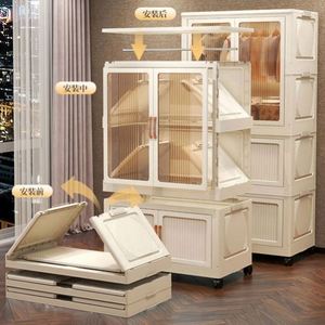 Armario de Almacenamiento Plegable Moderno Haogle, de Doble Puerta, Gran Capacidad, Sostenible, con Ruedas, Portátil, de Plástico, para el Hogar - Product Image 2