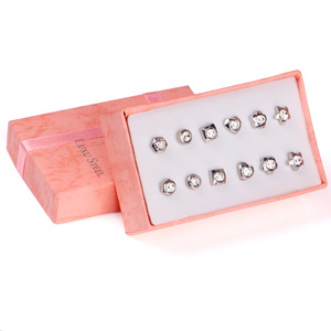 Stud Earrings Set Heart Star Flower Hexagon Square Screw Shape Crystal Bezel Setting Women's Everyday Wear Gold Tone - Product Image 2