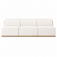 Canapé 3 places en tissu avec base en bois massif, coussin moderne minimaliste, sans accoudoirs, meubles de salon pour la maison